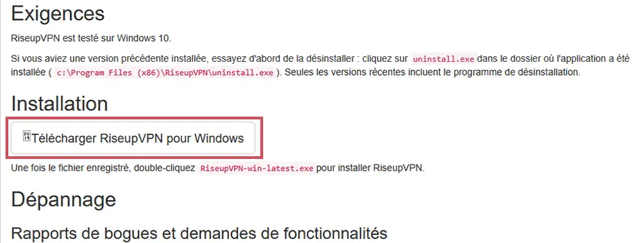 Capture d'écran montrant les étapes d'installation de RiseupVPN sur un ordinateur - partie 2
