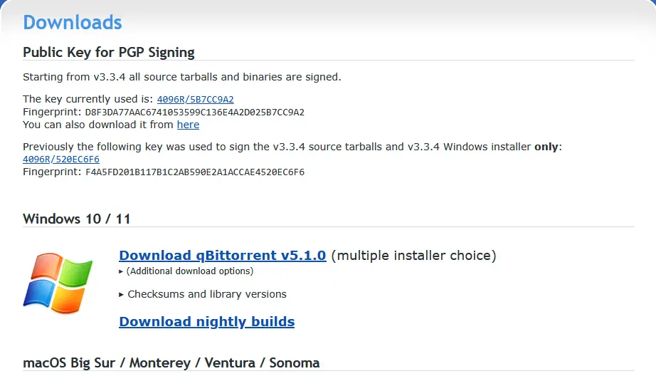 Page officielle de téléchargement de qBittorrent