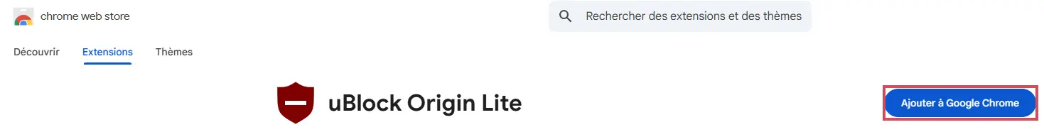 Page de téléchargement de l’extension uBlock Origin Lite sur le Chrome Web Store