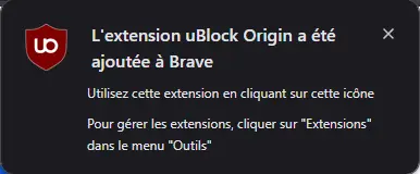 Fenêtre de confirmation pour l’installation d’uBlock Origin dans Chrome